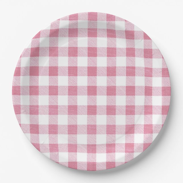 Prato De Papel Fofa Simples Feminina Préppy Xadrez Rosa Gingham  (Frente)