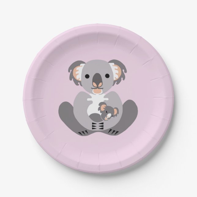 Prato De Papel Fofinho bonito - KOALA - Austrália - Rosa (Frente)