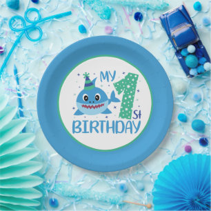 Prato De Papel fofo unisex baby shark Primeiro Aniversário