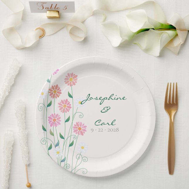 Prato De Papel Fofos cor-de-rosa (Casamento)