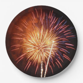 Prato De Papel Fogo de Artifício Vermelho, Branco e Azul I Patrió