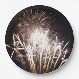 Prato De Papel Fogos de Artifício Brancos e Dourados I Celebração