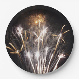 Prato De Papel Fogos de Artifício Brancos e Dourados II Celebraçã