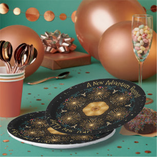 Prato De Papel Fogos de artifício do ouro Caleidoscópio - Feliz a