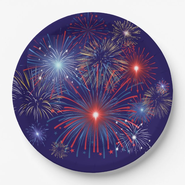 Prato De Papel Fogos de artifício patrióticos (Frente)