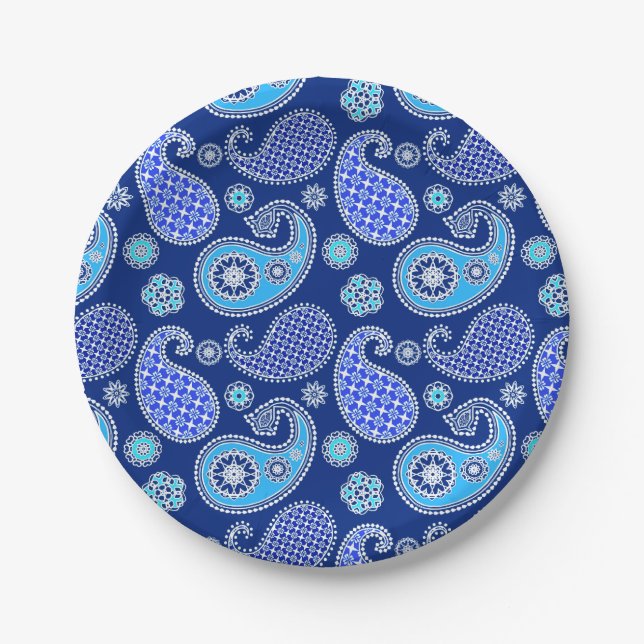 Prato De Papel Folha, azul de cobalto e branco (Frente)