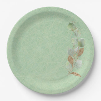 Prato De Papel Folha Botânica Verde Sage e Glitter