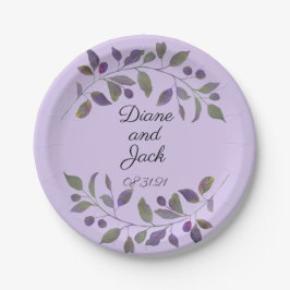 Prato De Papel Folha de Aquarela de Casamento Roxo