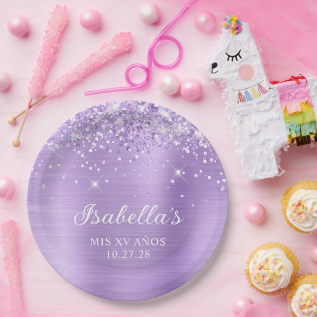 Prato De Papel Folha de Lavanda brilhante Mis XV Años (Festa)