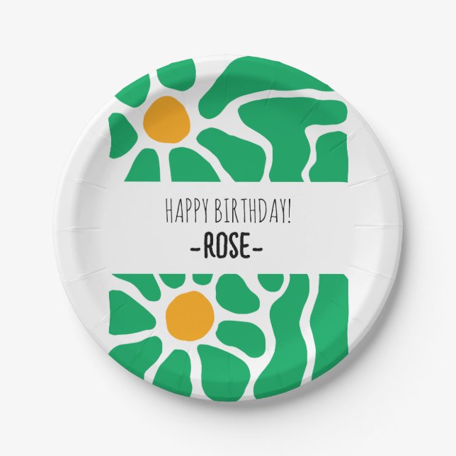 Prato De Papel Folha de Papel de Aniversário com Flor Desenhada à (Frente)