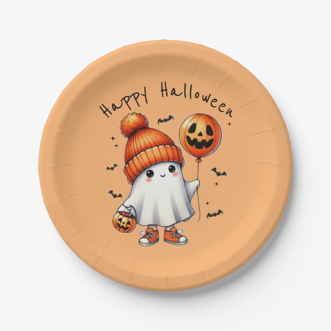 Prato De Papel Folha de Papel de Festa de Feliz Halloween (Frente)