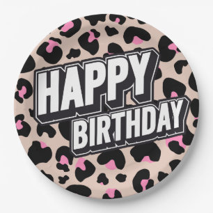 Prato De Papel Folha de Papel Feliz de Aniversário do Leopardo Co