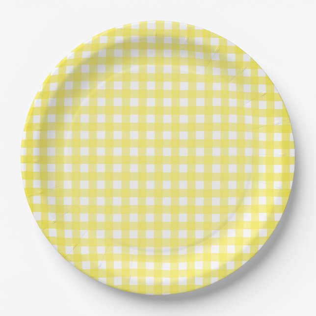 Prato De Papel Folha de Papel Gingham Amarelo Faye (Frente)