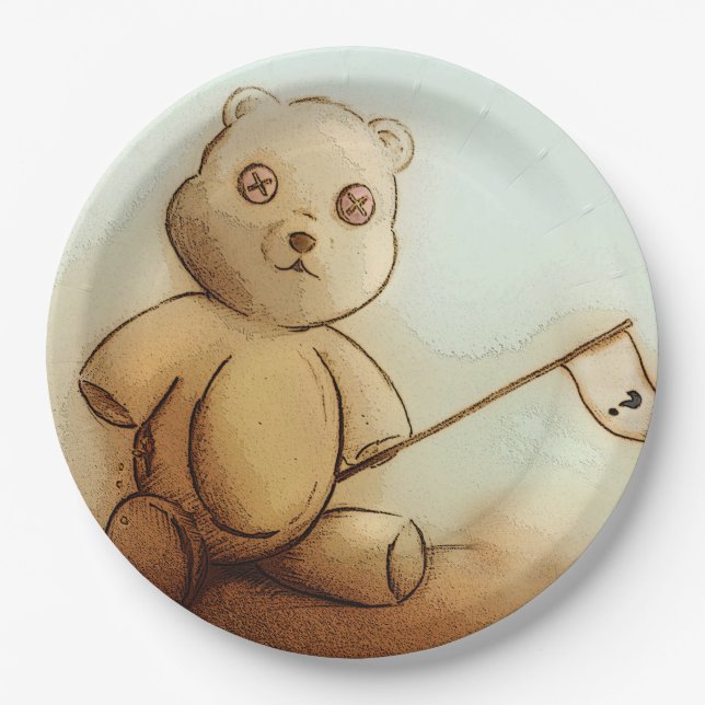 Prato De Papel Folha de papel ilustrada colorida - Ursinho (Frente)