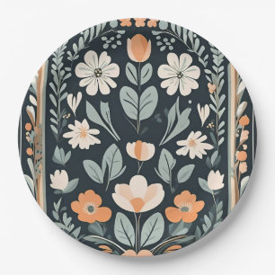 Prato De Papel Folha Floral Azul Escuro