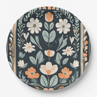 Prato De Papel Folha Floral Azul Escuro
