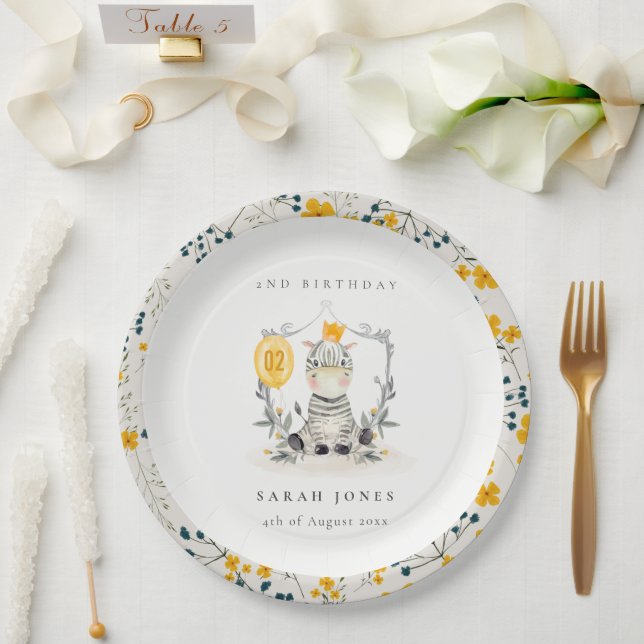 Prato De Papel Folhagem Amarelo-Cura de Zebra Bebê Qualquer Idade (Casamento)