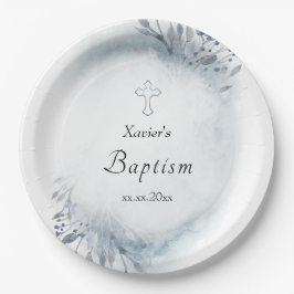 Prato De Papel folhagem azul-aquarela Placa de Papel Baptism