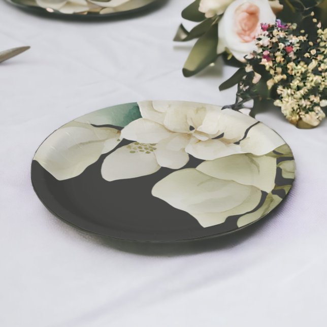 Prato De Papel Folhagem de Casamento Elegante Verde Mudado (Elegant Wedding Foliage Muted Green and Grey Paper Plates from Ricaso)