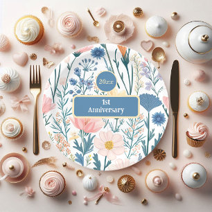 Prato De Papel Folhagem de flores silvestres Pastel Blue Pink Mea