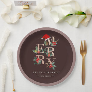 Prato De Papel Folhagem de Natal Castanha Rosa Dourada Vermelha V