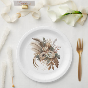 Prato De Papel Folhagem e Penas das Flores Elegantes