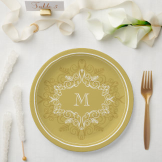 Prato De Papel Folhagem Festiva Deco Frame Monograma Feriado Clás