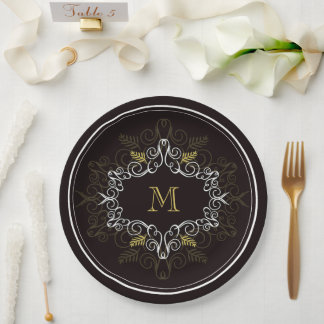 Prato De Papel Folhagem Festiva Deco Frame Monograma Feriado Clás