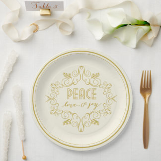 Prato De Papel Folhagem Festiva Deco Peace Love Joy Folidy Party