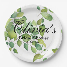 Prato De Papel Folhagem verde de eucalipto aquoso