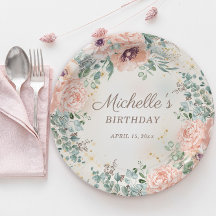 Folhagem Verde Floral Rosa Dourada - Dia de Aniver