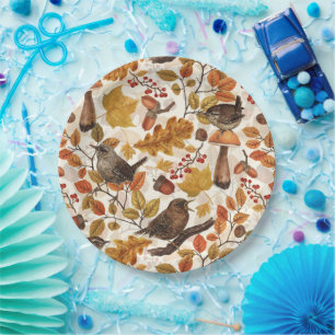 Prato De Papel Folhas, bagas, cogumelos e wrenes de outono