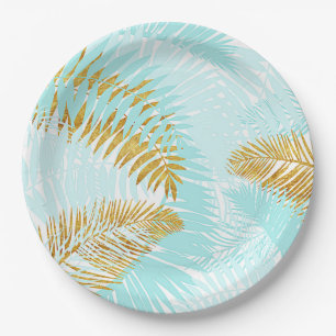 Prato De Papel Folhas de alumínio Dourado tropical Aloha Folhas d