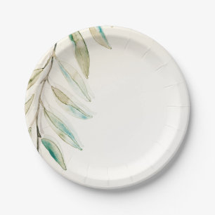 Prato De Papel Folhas de Eucalipto Casamento Greenery Moderno Vin
