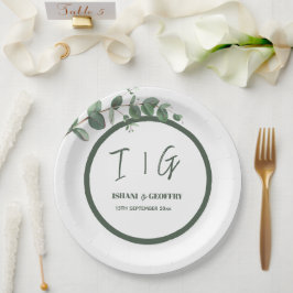 Prato De Papel Folhas de Eucalipto Verde Casamento