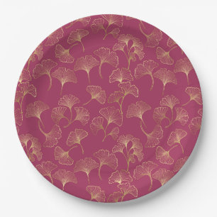 Prato De Papel Folhas de Ginkgo Douradas Luxuosas em Burgundy Pro