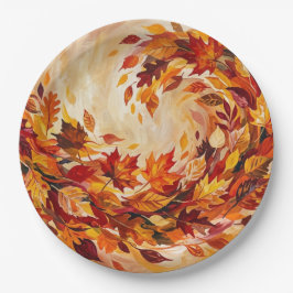 Prato De Papel Folhas de Outono Abstratas Vibrantes