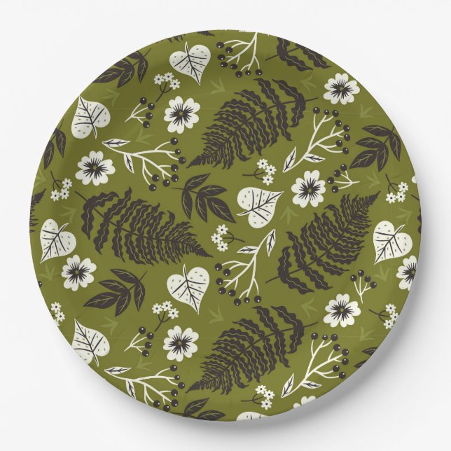 Prato De Papel Folhas de outono, Berries & Bolotas (Frente)