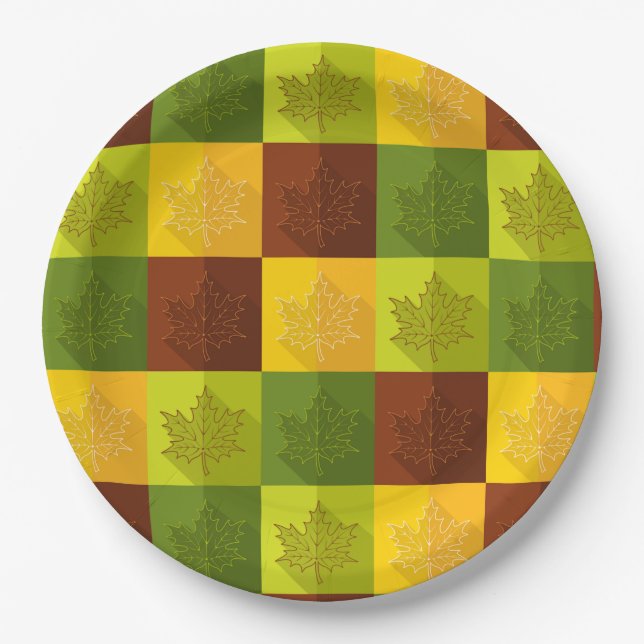 Prato De Papel Folhas de outono, castanho, ouro, verde (Frente)