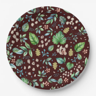 Prato De Papel Folhas de Outono em Aquarela sobre Burgundy