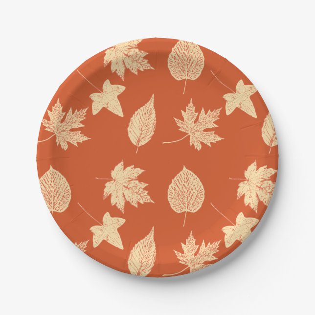 Prato De Papel Folhas de outono - laranja-mandarina (Frente)