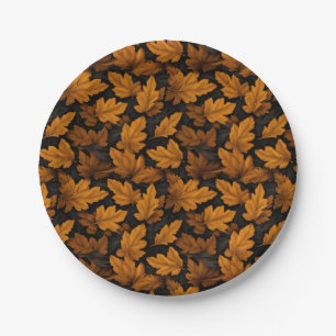Prato De Papel Folhas de Outono Marrons e Laranja