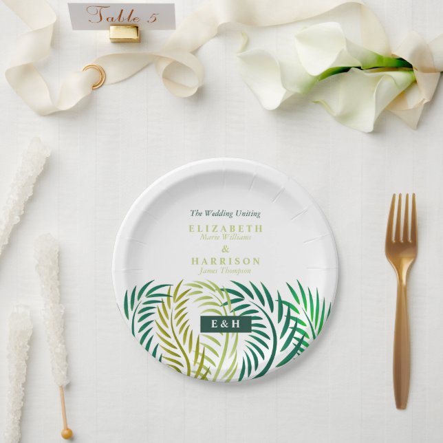 Prato De Papel Folhas de Palma Tropicais, Casamento de Praia (Casamento)