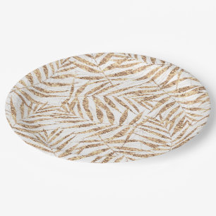 Prato De Papel Folhas de Palma Tropicais Douradas Elegantes