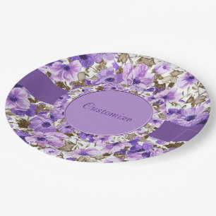 Prato De Papel Folhas de papel branco e roxo bonito Placas 3