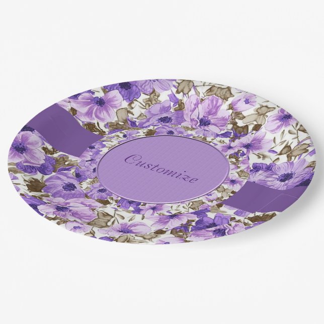 Prato De Papel Folhas de papel branco e roxo bonito Placas 3 (Inclinado)