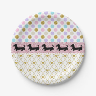 Prato De Papel Folhas de papel Dachshund Douradas, cor-de-rosa, f