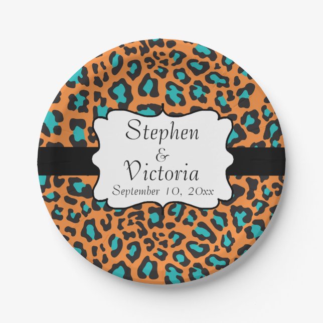 Prato De Papel Folhas de papel preto-e-branco-leopardo (Frente)