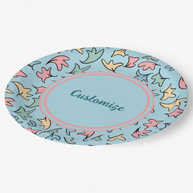 Prato De Papel Folhas de Pastel Personalizadas Azul (Inclinado)