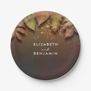 Prato De Papel Folhas de queda e Casamento Dourado com falhas